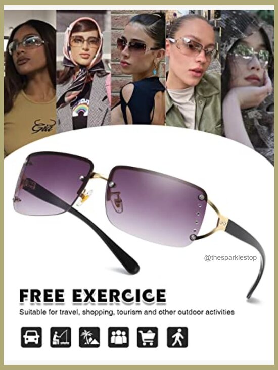 Metal and Plastic Rimless Rectangle Sunglasses with UV400 Protection main image 4